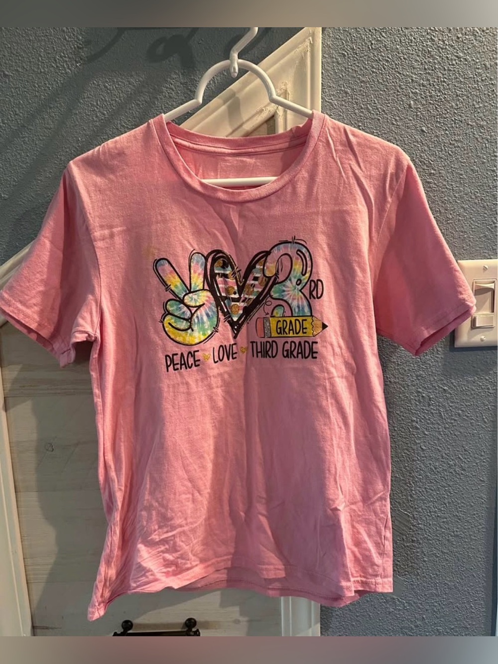 Peace Love Third Grade Pink Kids T-Shirt